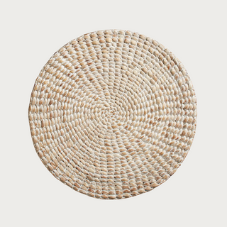 New With Tags Whitewashed Water Hyacinth Round Placemat by Crate & Barrel (Sold Individually)