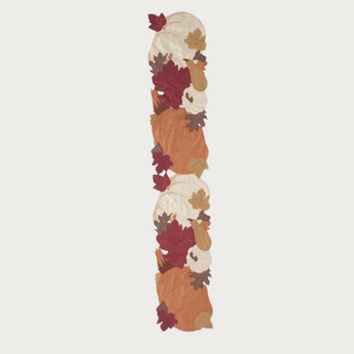 70 Inch Brown Pumpkin & Fall Leaves Embroidered Cutout Table Runner