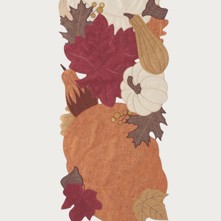 70 Inch Brown Pumpkin & Fall Leaves Embroidered Cutout Table Runner