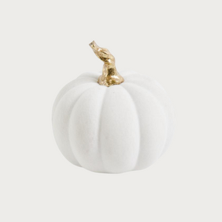 3.5 Inch White Velvet Pumpkin With Twisted Gold Stem