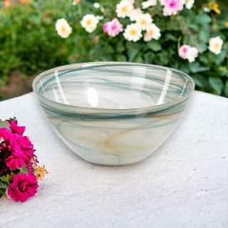Green Swirl Alabaster Glass Bowl, Home Decor