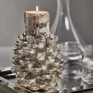 7.25 High Silver Pine Cone Pillar Candle Holder, Third & Main, Candleholder, Silver, Luxe Decor, Luxury Decor, Winter Decor