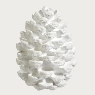 9" High White Resin Pinecone lightly glittered. home decor, winter decor, white pinecone, Third & Main