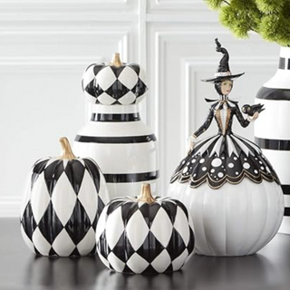 Ceramic Black & White Harlequin Pumpkins With Gold Stems, Fall Decor, Halloween Decor, Pumpkin, Harlequin Pumpkin, Home Decor, Third & Main