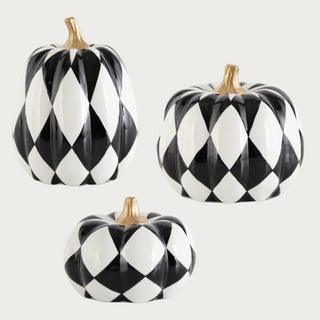 Ceramic Black & White Harlequin Pumpkins With Gold Stems, Fall Decor, Halloween Decor, Pumpkin, Harlequin Pumpkin, Home Decor, Third & Main