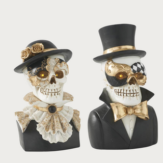 Set of 2 Resin Masquerade Skeleton Bust w/LED Eyes, Black and White, Halloween, Halloween Decor, Home Decor, Spooky, Spooky Time, Spooky Decor, LED, Third & Main