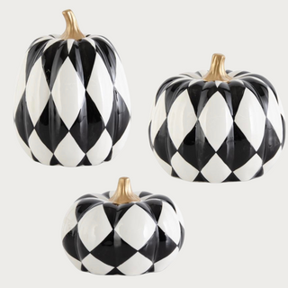 Ceramic Set of three ceramic harlequin style pumpkins, Halloween, Halloween Decor, Classy Spooky, Home Decor, Third & Main