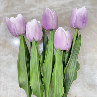 Unbelievably realistic and incredibly beautiful, this 18.5" long white and lavender real touch tulip stem, Third & Main, Home Decor, Floral, Spring Floral, Spring Decor, Everyday Decor