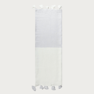 Light Grey Color Block Linen Blanket with Tassels, Home Decor