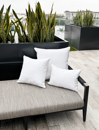 White Boucle 24"x24" Indoor Outdoor Pillow, Textile, Home Decor