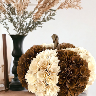 Cream & Brown Shaved Wood Pumpkin - 8.5" High, Halloween Decor, Fall Decor, Fall Pumpkin, Third & Main