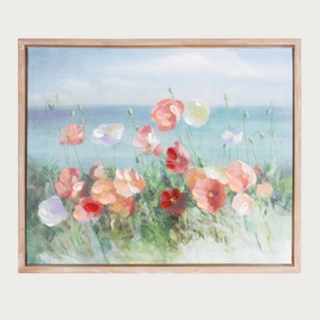 Hand Painted Pastel Poppies Canvas Wall Art with Wood Frame - 23.75" Long