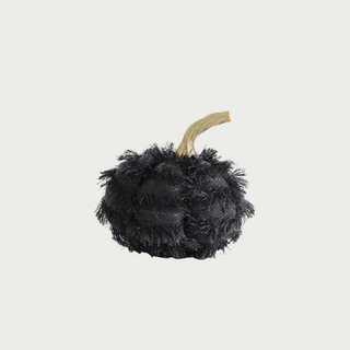 4" Inch Black Eyelash Fringe Fabric Pumpkin w/Resin Stem