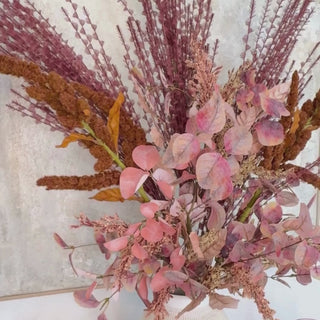 Premsde Floral Arrangement with 7 stems. Two Mauve Eucalyptus, 2 brown amaranths stems, 3 burgundy eyelash stems, Fall Decor, Fall Floral, Faux Floral. Faux Fall Floral, Third & Main, Floral Arrangement